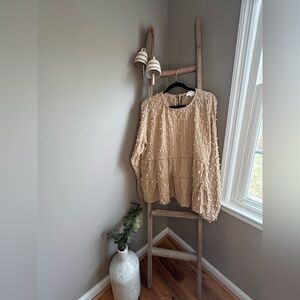 Chic Soul Beige Textured Long Sleeve Top